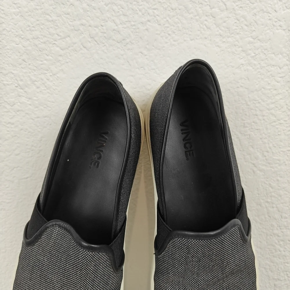 Vince Preston Black Textured Leather Trim Slip On Sneakers Women's Size 8